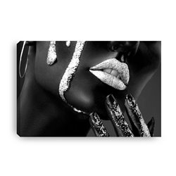Obraz na płótnie canvas duży 120x80 kobieta białe usta biało czarny nowoczesny pixitex