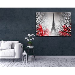 Obraz na płótnie canvas duży 120x80 czerwone kwiaty Wieża Eiffla gałęzie pixitex