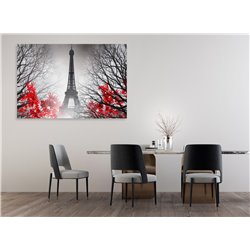 Obraz na płótnie canvas duży 120x80 czerwone kwiaty Wieża Eiffla gałęzie pixitex