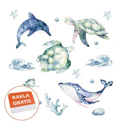 Naklejka na ścianę dla dzieci zwierzęta morskie morze ocean żółwie delfin wieloryb pixitex