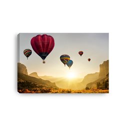 Obraz na płótnie canvas duży 120x80 kolorowe balony nad kanionem zachód słońca pixitex