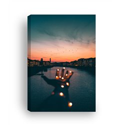 Obraz na płótnie canvas duży 120x80 dłoń światełka zachód słońca rzeka pixitex