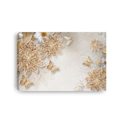 Obraz na płótnie canvas duży 120x80 złote kwiatki motyle pixitex