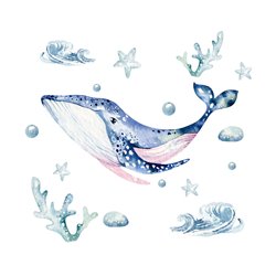 Naklejka na ścianę dla dzieci wieloryb morze ocean gwiazdki fale pixitex