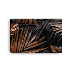 Obraz na płótnie canvas duży czarno złoto brązowe duże liście tropikalne 120x80 pixitex