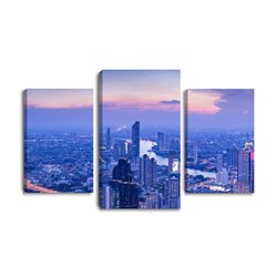 Obraz na płótnie canvas tryptyk potrójny obraz nowoczesny miasto w odcieniach niebieskiego zachód słońca pixitex