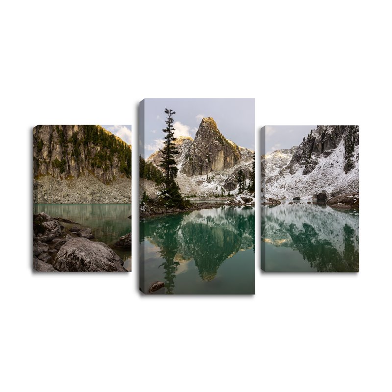 Obraz na płótnie canvas tryptyk potrójny obraz nowoczesny błękitne jezioro w górach pixitex