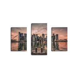 Obraz na płótnie canvas tryptyk potrójny obraz nowoczesny miasto nad wodą port zachód słońca pixitex