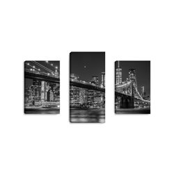 Obraz na płótnie canvas tryptyk potrójny obraz nowoczesny miasto nocą most nad wodą czarno biały pixitex