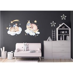 Naklejka na ścianę dla dzieci śpiące zwierzątka chmurki