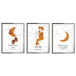 Metryczka zestaw 3 plakatów personalizowanych dla dzieci prezent na chrzciny urodziny pixitex