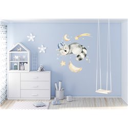 Naklejka na ścianę dla dzieci śpiące zwierzątka szop chmurki gwiazdki pixitex