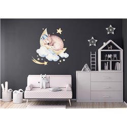 Naklejka na ścianę dla dzieci śpiące zwierzątka niedźwiedź na chmurce z księżycem pixitex