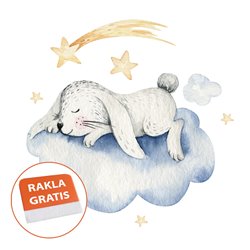 Naklejka na ścianę dla dzieci śpiące zwierzątka królik zając króliczek chmurka gwiazdki pixitex