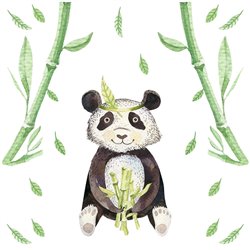 Naklejka na ścianę dla dzieci urocza mała panda bambusy liście pixitex
