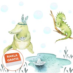 Naklejka na ścianę dla dzieci pastelowe krokodyl jaszczurka bąbelki jezioro pixitex