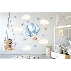 Naklejka na ścianę dla dzieci królik króliczek balon niebieski gwiazdki motyle pixitex