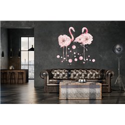 Naklejka na ścianę dla dzieci pastelowe różowe flamingi kwiaty groszki pixitex