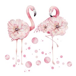 Naklejka na ścianę dla dzieci pastelowe różowe flamingi kwiaty groszki pixitex